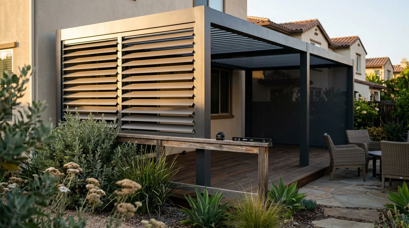 Aluminum louvered patio cover attached to a San Diego home